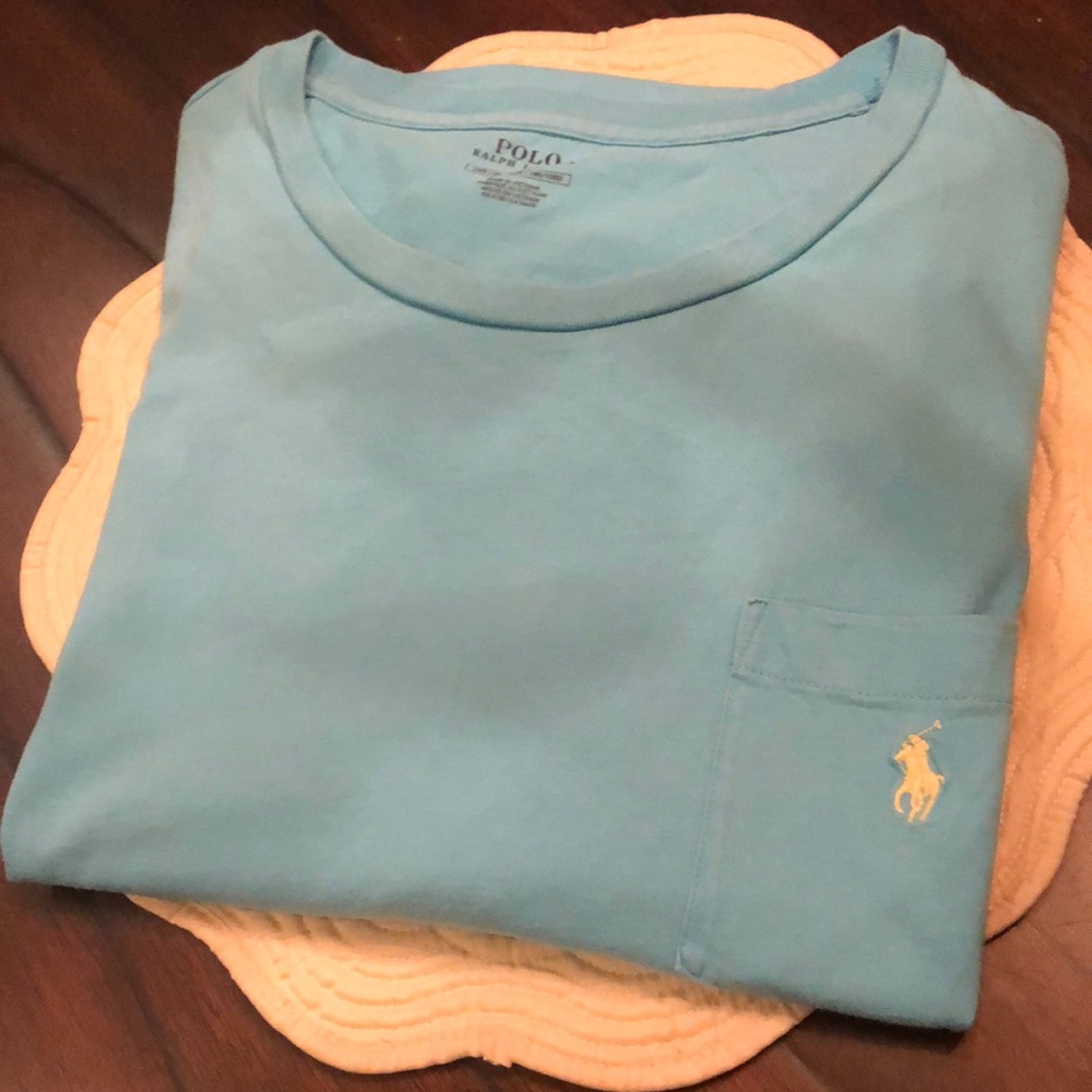 Polo by Ralph Lauren Classic one pocket embroidered yellow logo turquoise T